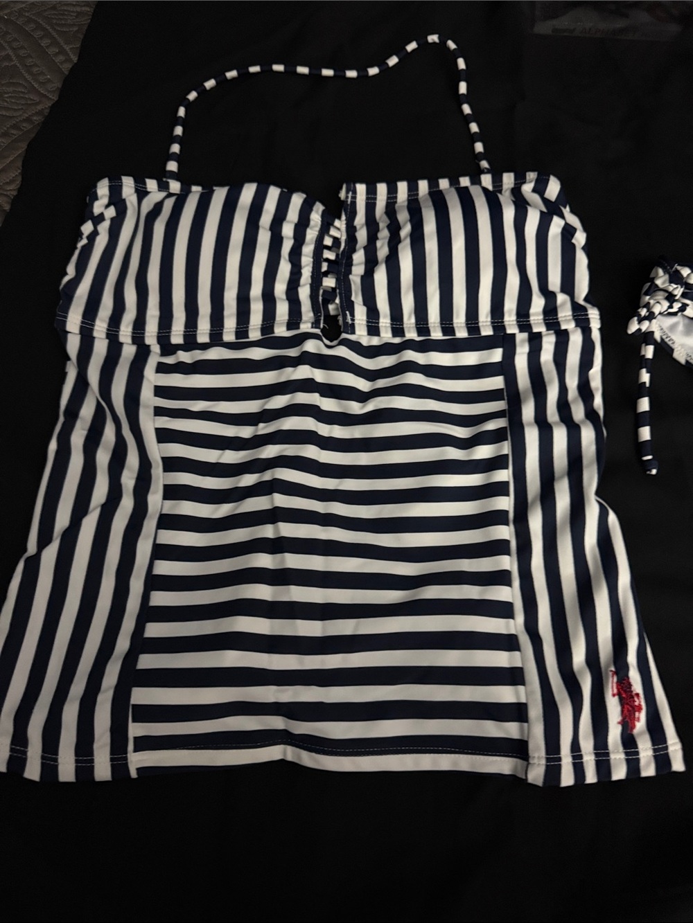 Tribal Navy and White Striped Tankini Swim Top
